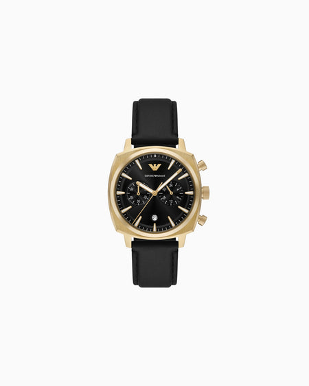 Emporio Armani Chronograph 43mm Black Dial Men's Watch | Gold Case & Black Strap
