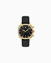 Emporio Armani Chronograph 43mm Black Dial Men's Watch | Gold Case & Black Strap