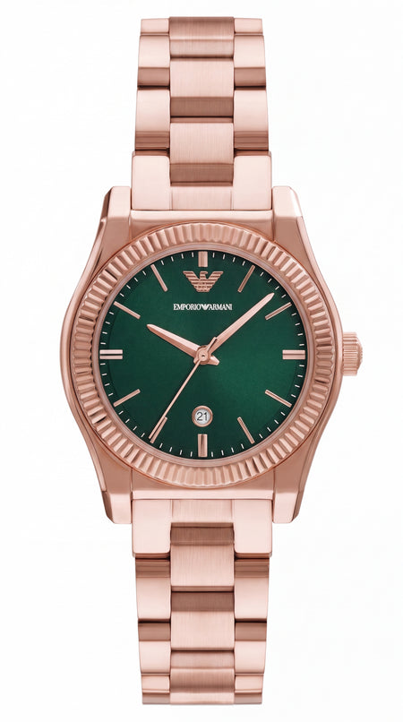 Emporio Armani Green Diamond Dial Rose Gold Premium Women's Watch | 32mm