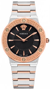 Versace Greca Women's Watch | Rose Gold & Silver | Black Sunray Dial | 35mm