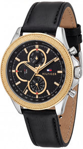 Tommy Hilfiger Clark Chronograph Men's Watch | Black Dial | Gold Bezel | Leather Strap | 43mm