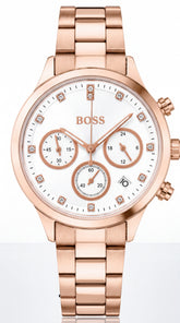 Hugo Boss Hera Women's Chronograph Watch | Rose Gold Stainless Steel | White Dial | 38mm