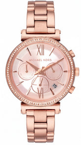 Michael Kors Sofie Women's Watch | Rose Gold Chronograph | Crystal Bezel | 38mm