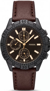 Fossil Multifunction Men's Watch | Black Dial | Brown Leather Strap | Matte Black Case | 43mm