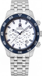 Tommy Hilfiger TH1792157W Men's Watch | White Dial | Blue Bezel | Stainless Steel Chronograph | 43mm