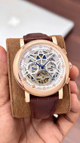 Cartier Open Heart Tourbillon Men's Automatic Watch | Skeleton Dial | Rose Gold Case | Leather Strap | 43mm