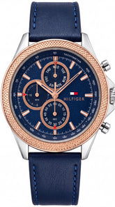 Tommy Hilfiger Clark Series Chronograph Men's Watch | Blue Dial | Rose Gold Bezel | Leather Strap | 43mm