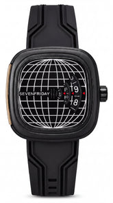 SevenFriday ME1/01 Inspired Men's Watch | Globe Dial | Black Silicone Strap | 44mm