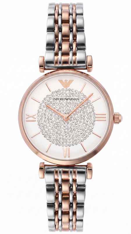 Emporio Armani Slim Women's Watch | Rose Gold Two-Tone Bracelet | Crystal Dial | 32mm