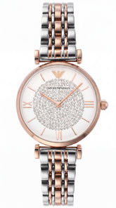 Emporio Armani Slim Women's Watch | Rose Gold Two-Tone Bracelet | Crystal Dial | 32mm
