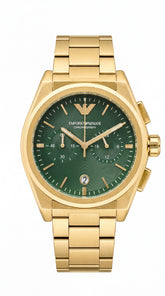 Emporio Armani AR11640 Master Copy Chronograph Watch for Men | Green Sunray Dial Gold Stainless Steel
