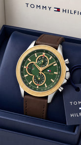 Tommy Hilfiger Clark Chronograph Men's Watch | Green Dial Brown Leather Strap | 7AA Premium Collection