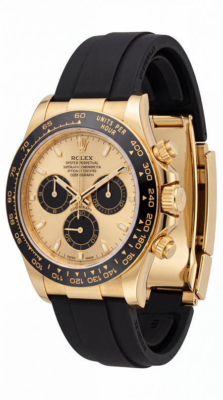 Rolex Cosmograph Daytona Gold Dial Oysterflex Premium Automatic Chronograph Watch For Men | 40mm