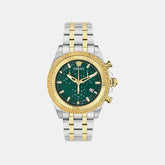 Versace Greca Chronograph 44mm Men's Watch | Green Dial Dual Tone Steel