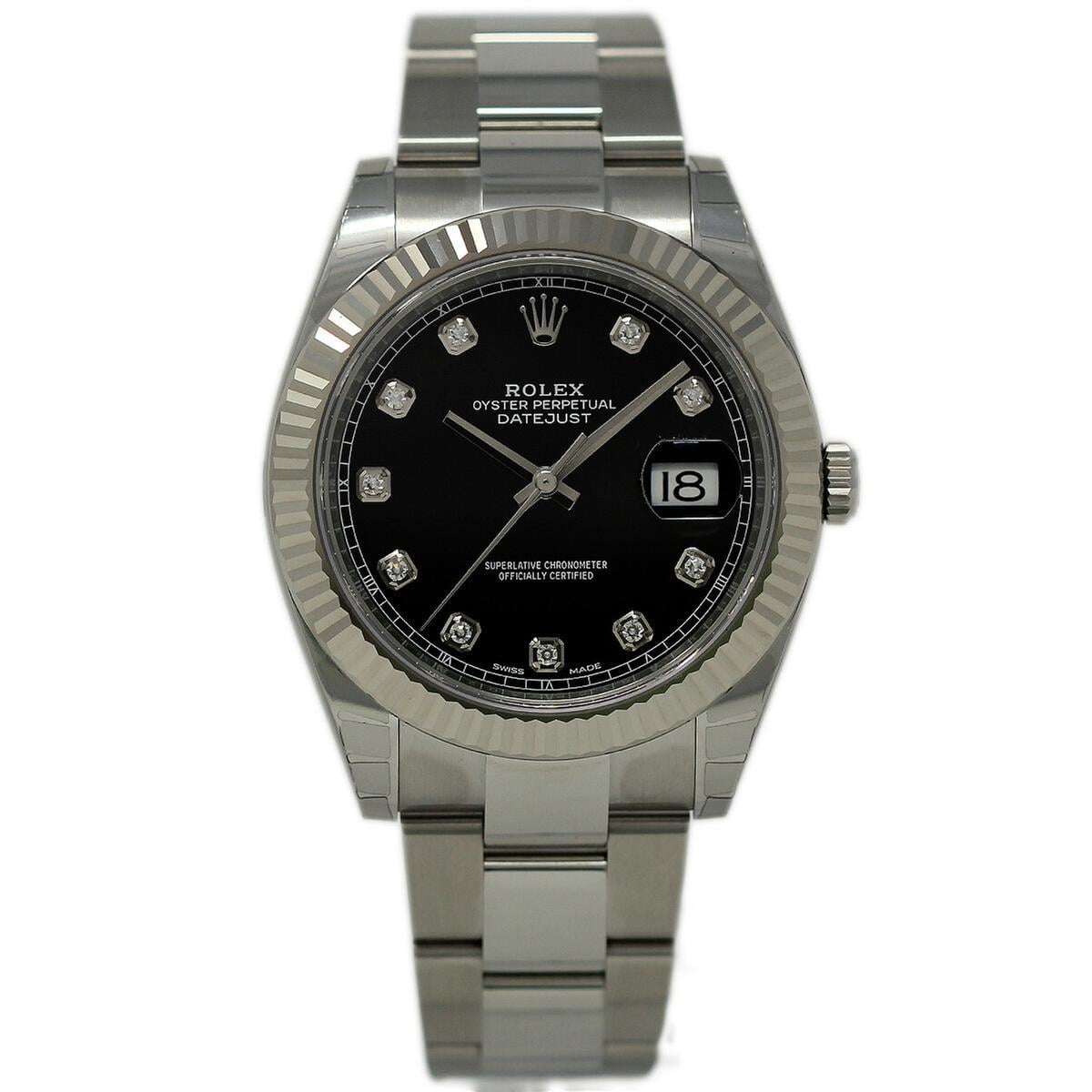 Rolex Datejust 41 Black Diamond Dial Stainless Steel Master Copy Watch For Men | 41mm Automatic