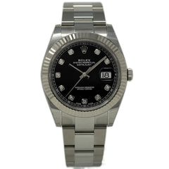 Rolex Datejust 41 Black Diamond Dial Stainless Steel Master Copy Watch For Men | 41mm Automatic