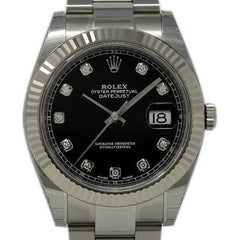 Rolex Datejust 41 Black Diamond Dial Stainless Steel Master Copy Watch For Men | 41mm Automatic