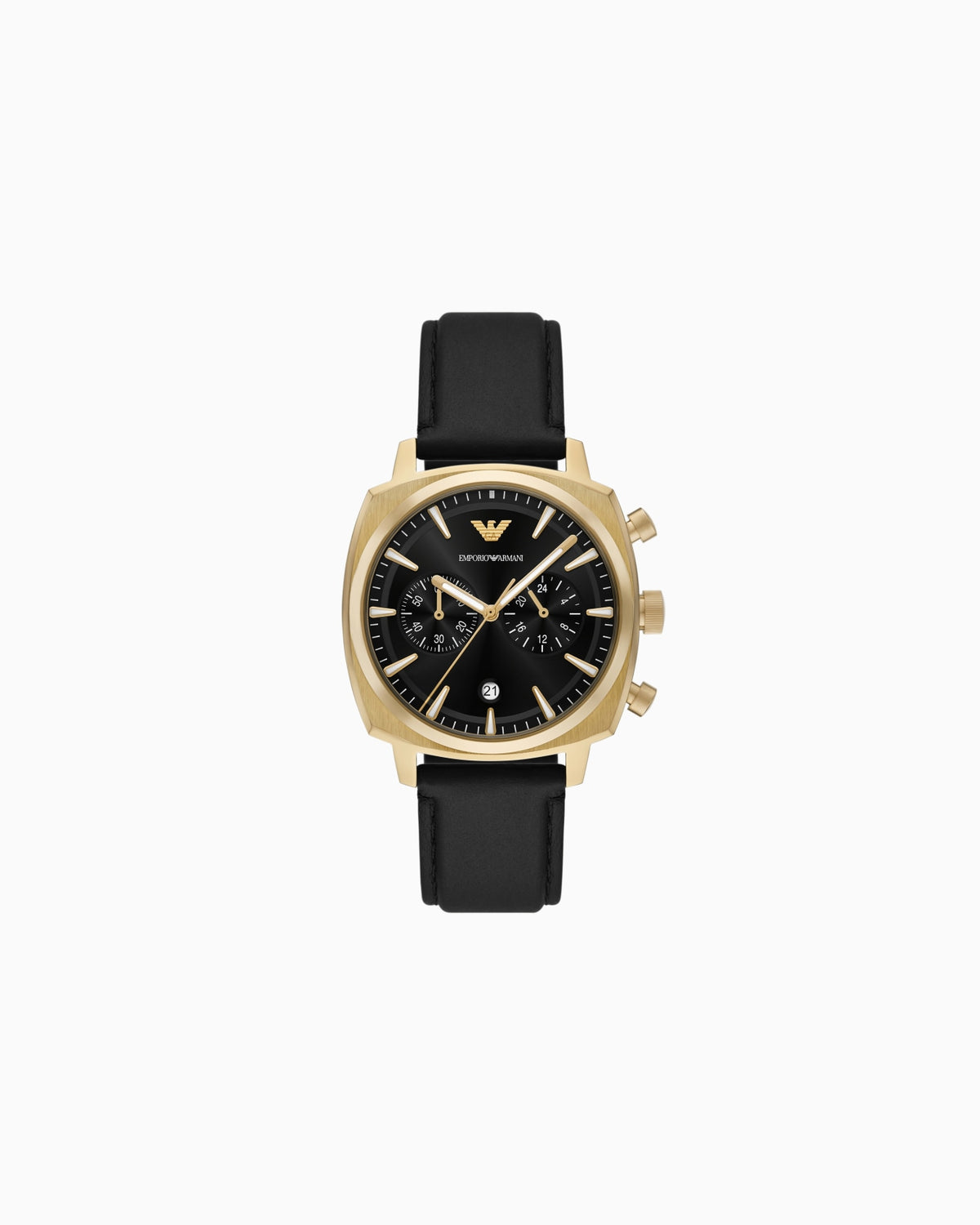 Emporio Armani Chronograph 43mm Black Dial Men's Watch | Gold Case & Black Strap