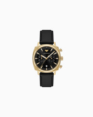 Emporio Armani Chronograph 43mm Black Dial Men's Watch | Gold Case & Black Strap