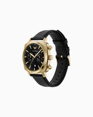Emporio Armani Chronograph 43mm Black Dial Men's Watch | Gold Case & Black Strap