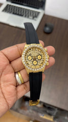 Rolex Daytona Eye of the Tiger 18K Yellow Gold Diamond Dial Rubber Strap Master Copy Watch For Men