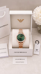 Emporio Armani Green Diamond Dial Rose Gold Premium Women's Watch | 32mm