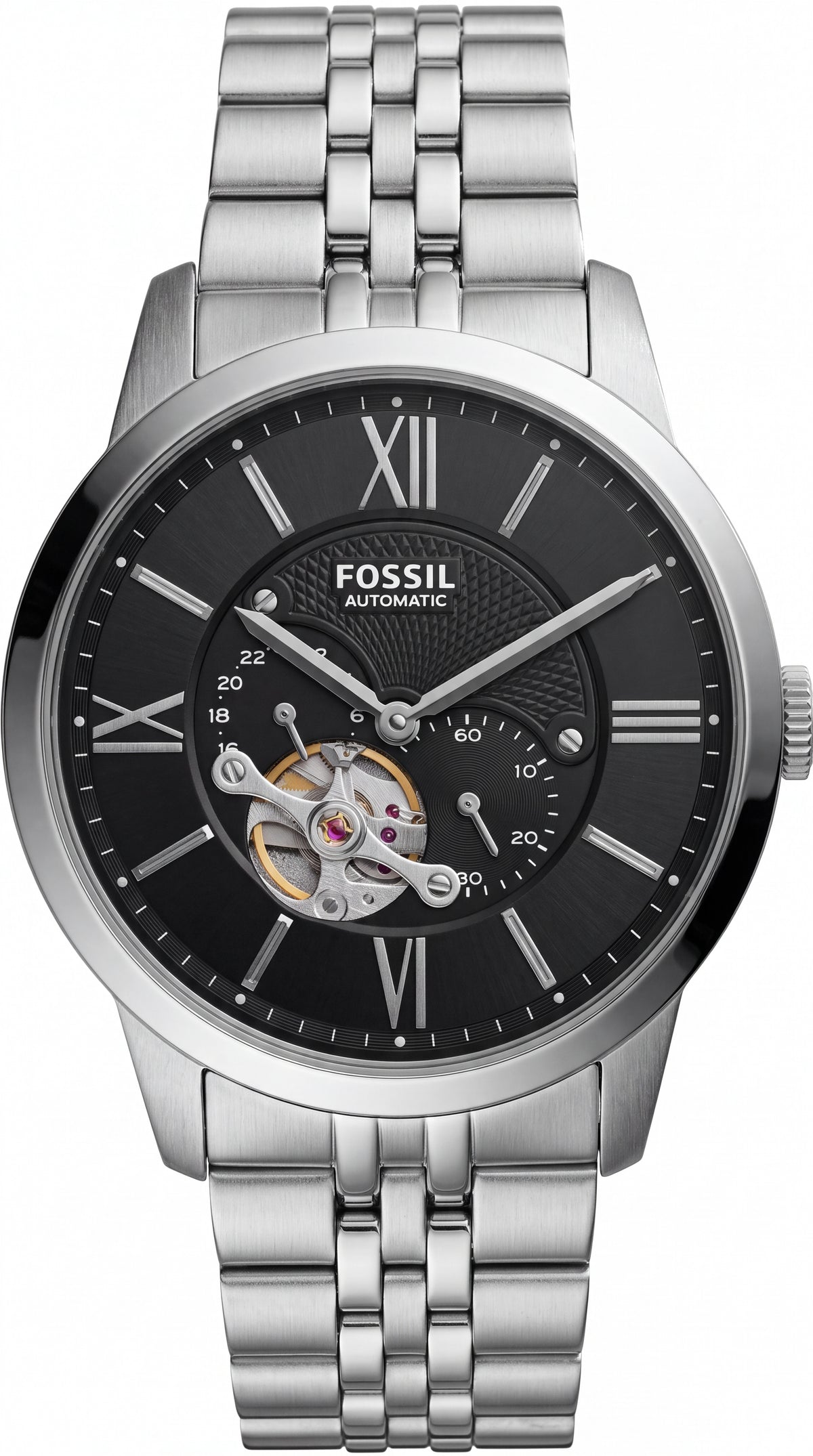 Fossil Townsman Automatic Skeleton Black Dial Men's Watch | Stainless Steel | 43mm