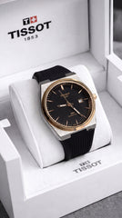 Tissot PRX Black Textured Dial Men's Watch | Rose Gold Silver Case | 40mm