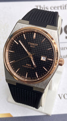 Tissot PRX Black Textured Dial Men's Watch | Rose Gold Silver Case | 40mm