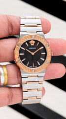 Versace Greca Women's Watch | Rose Gold & Silver | Black Sunray Dial | 35mm
