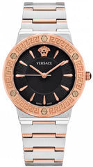 Versace Greca Women's Watch | Rose Gold & Silver | Black Sunray Dial | 35mm