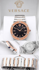 Versace Greca Women's Watch | Rose Gold & Silver | Black Sunray Dial | 35mm
