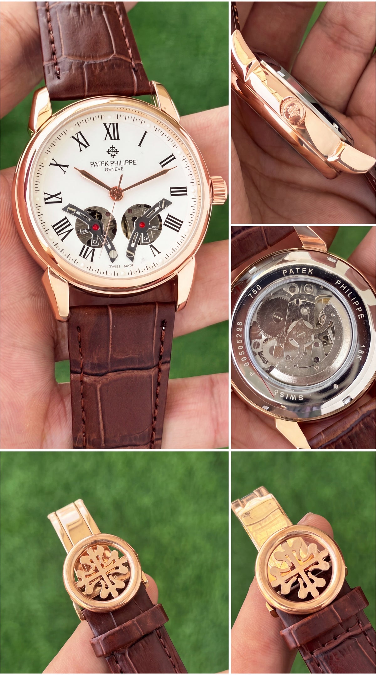 Patek Philippe Open Heart Classic Men's Automatic Watch | White Roman Dial | Brown Leather Strap | 42mm