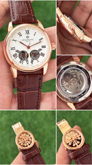 Patek Philippe Open Heart Classic Men's Automatic Watch | White Roman Dial | Brown Leather Strap | 42mm