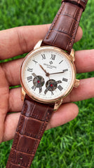 Patek Philippe Open Heart Classic Men's Automatic Watch | White Roman Dial | Brown Leather Strap | 42mm