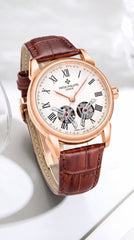 Patek Philippe Open Heart Classic Men's Automatic Watch | White Roman Dial | Brown Leather Strap | 42mm