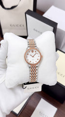 Gucci Women's Analog Watch | White Patent Dial | Rose Gold & Silver Bracelet | 32mm
