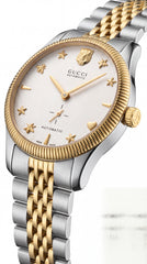 Gucci Women's Analog Watch | White Patent Dial | Rose Gold & Silver Bracelet | 32mm