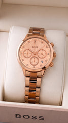 Hugo Boss Hera Women's Chronograph Watch | Rose Gold Stainless Steel | White Dial | 38mm