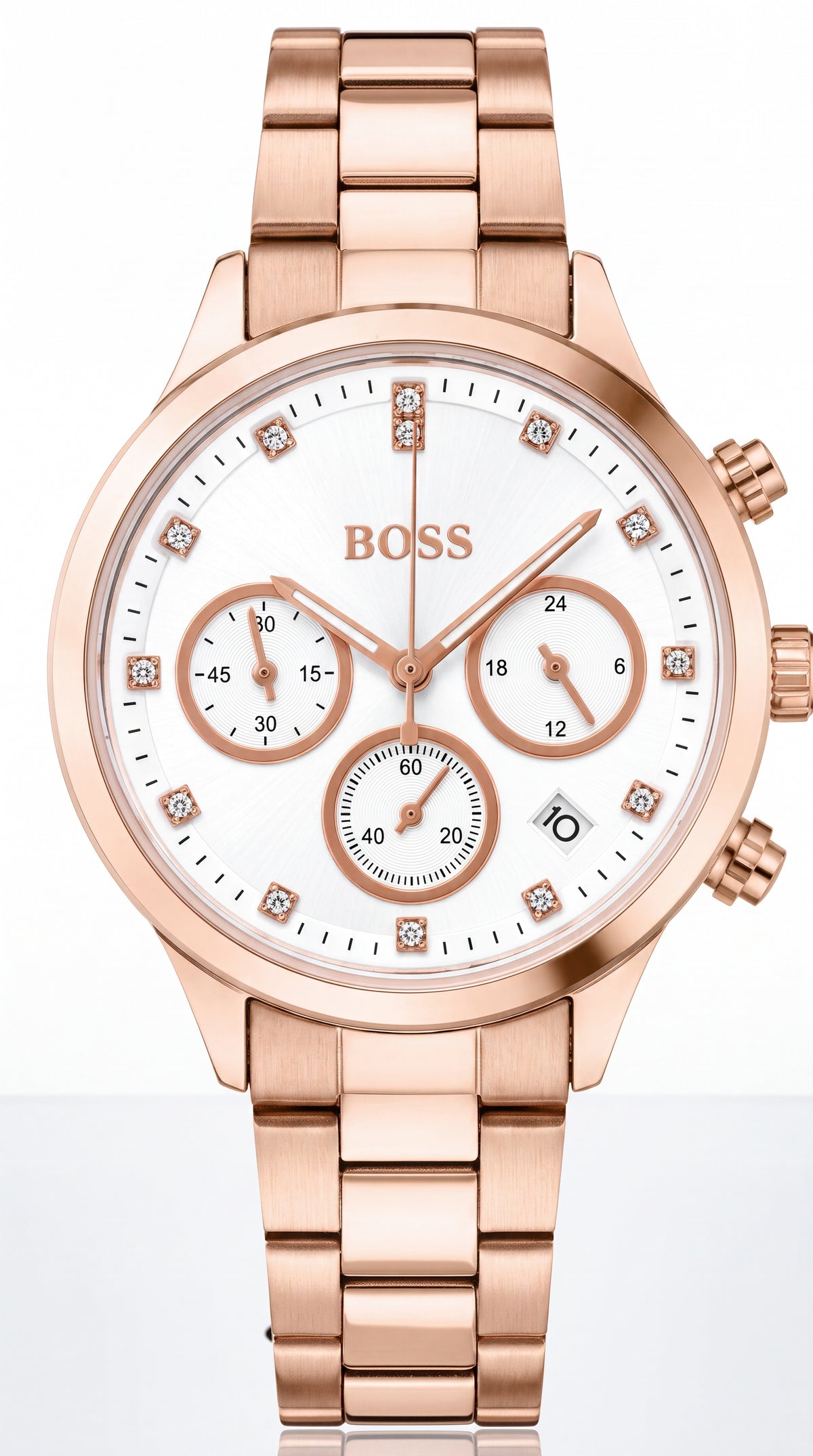 Hugo Boss Hera Women's Chronograph Watch | Rose Gold Stainless Steel | White Dial | 38mm