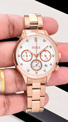 Hugo Boss Hera Women's Chronograph Watch | Rose Gold Stainless Steel | White Dial | 38mm