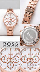 Hugo Boss Hera Women's Chronograph Watch | Rose Gold Stainless Steel | White Dial | 38mm