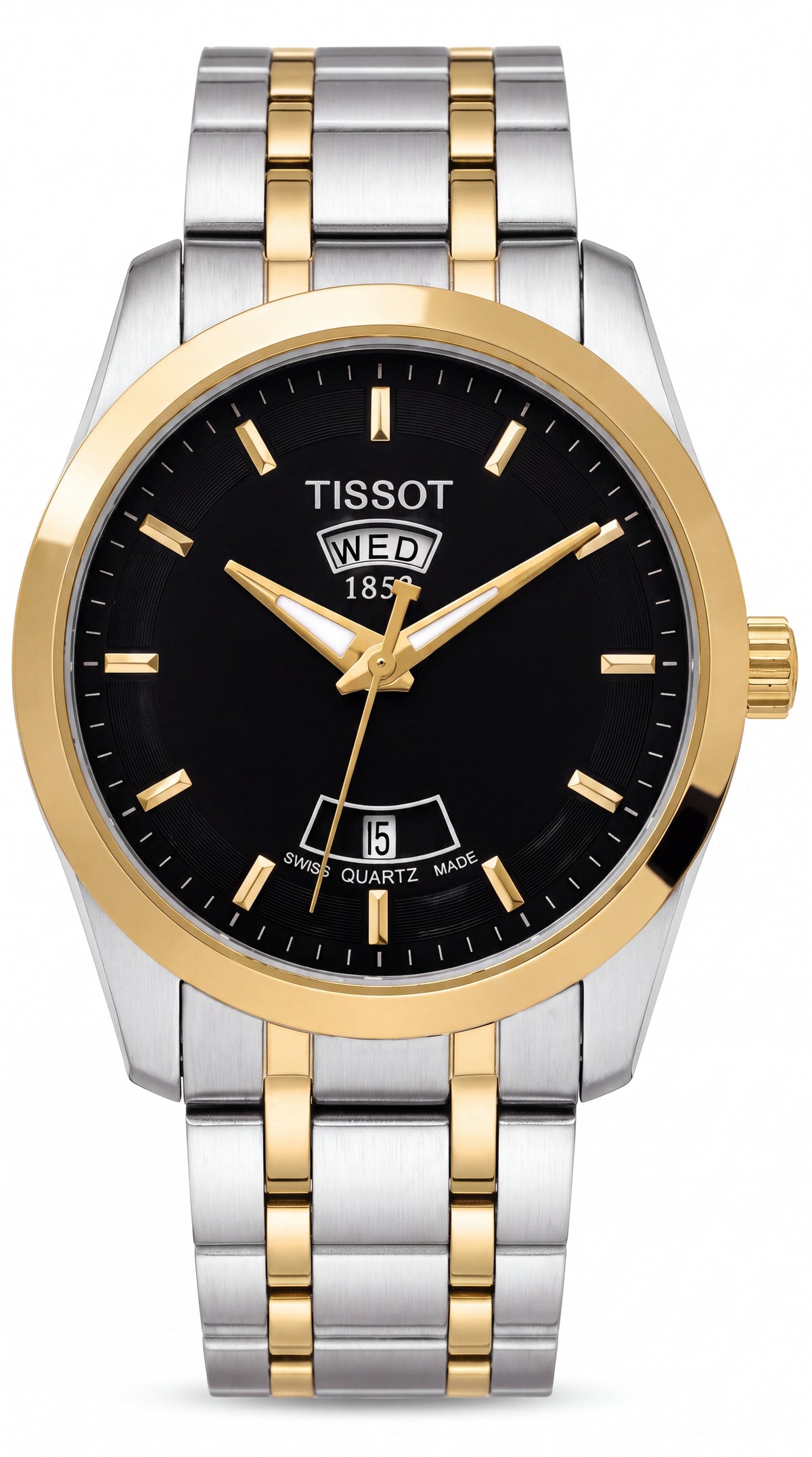 Tissot Couturier Day-Date Men's Watch | Black Dial | Two-Tone Stainless Steel | 43mm