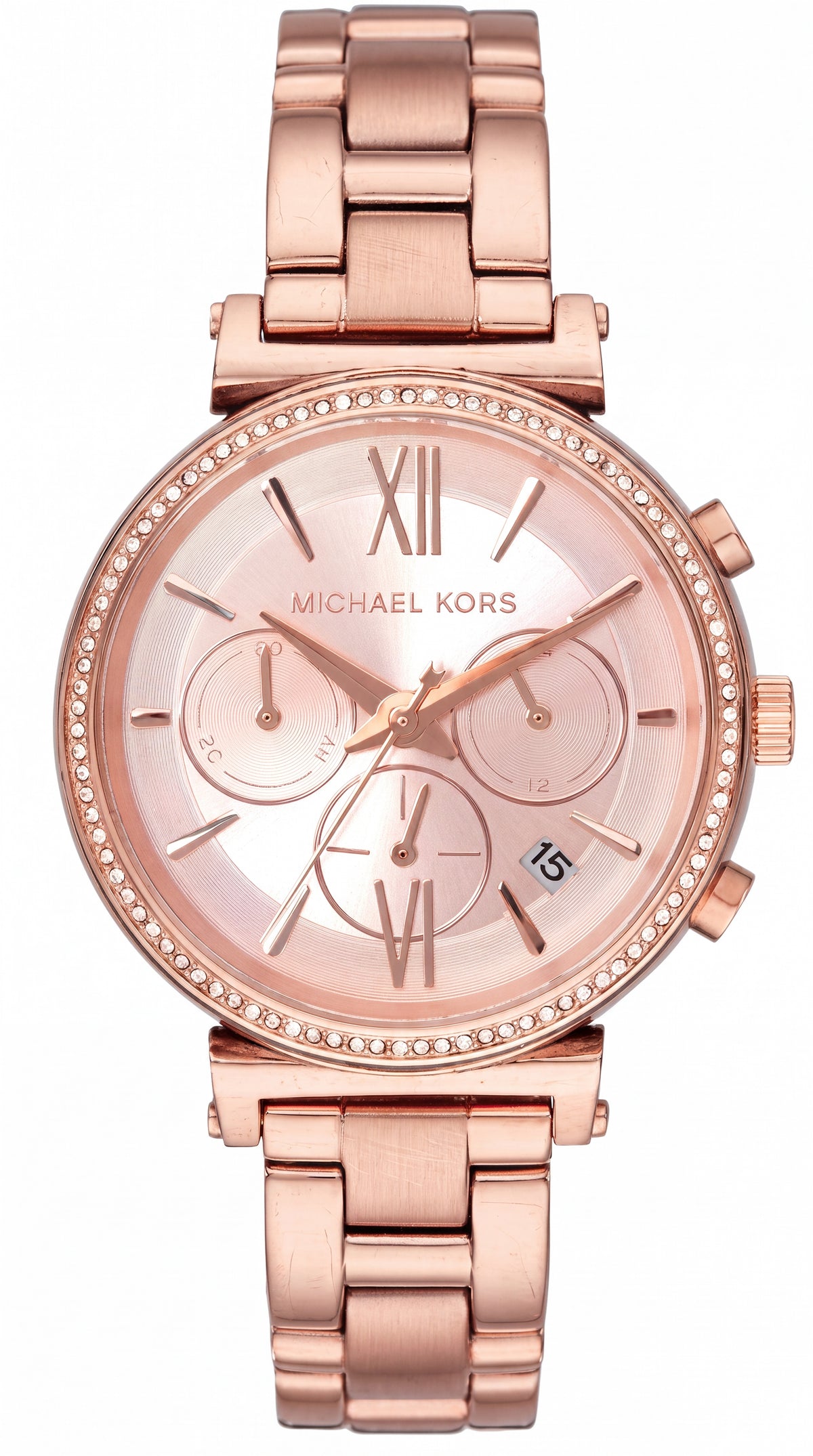 Michael Kors Sofie Women's Watch | Rose Gold Chronograph | Crystal Bezel | 38mm
