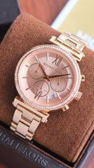 Michael Kors Sofie Women's Watch | Rose Gold Chronograph | Crystal Bezel | 38mm