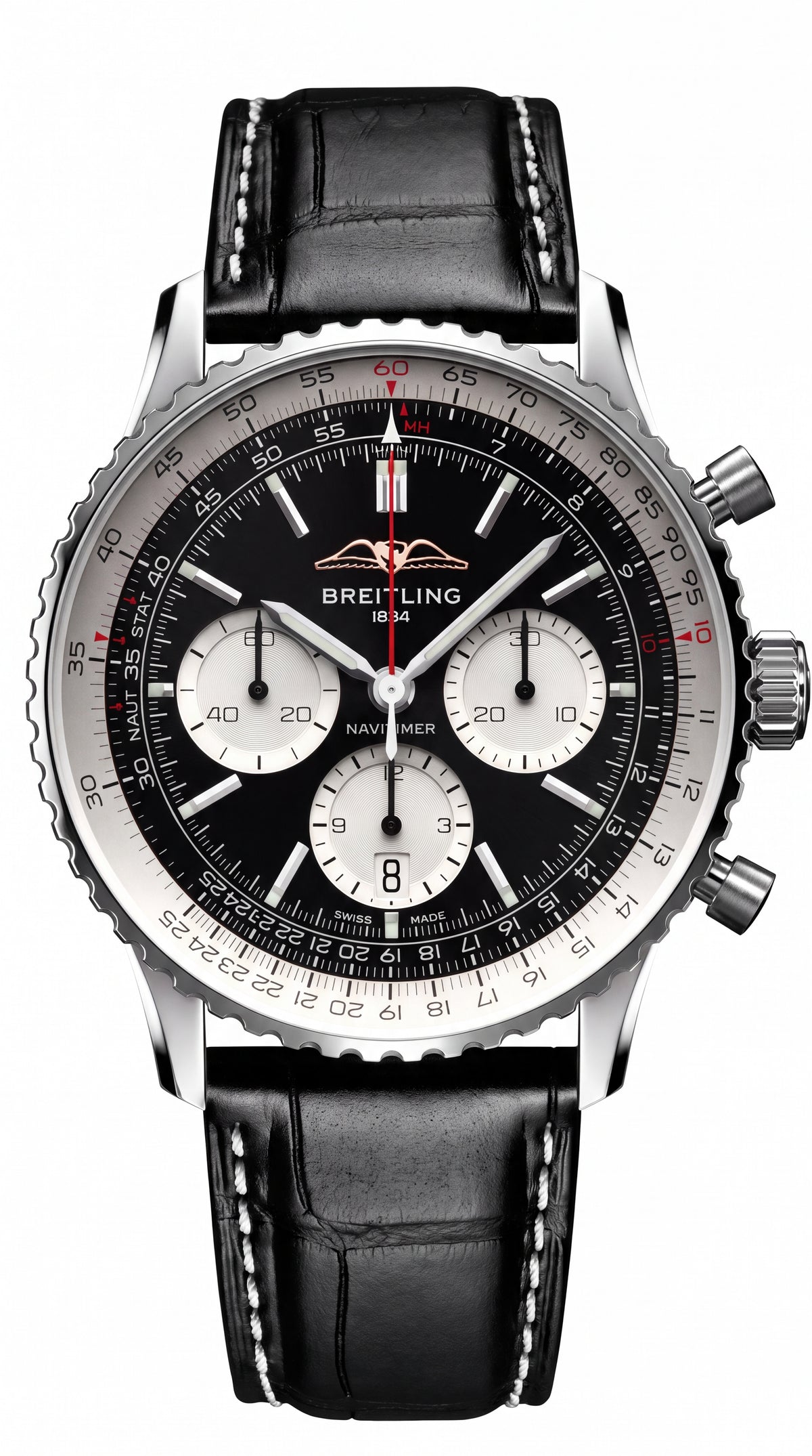 Breitling Navitimer Chronograph Men's Watch | Black Dial | Leather Strap | 44mm