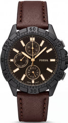 Fossil Multifunction Men's Watch | Black Dial | Brown Leather Strap | Matte Black Case | 43mm