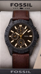 Fossil Multifunction Men's Watch | Black Dial | Brown Leather Strap | Matte Black Case | 43mm