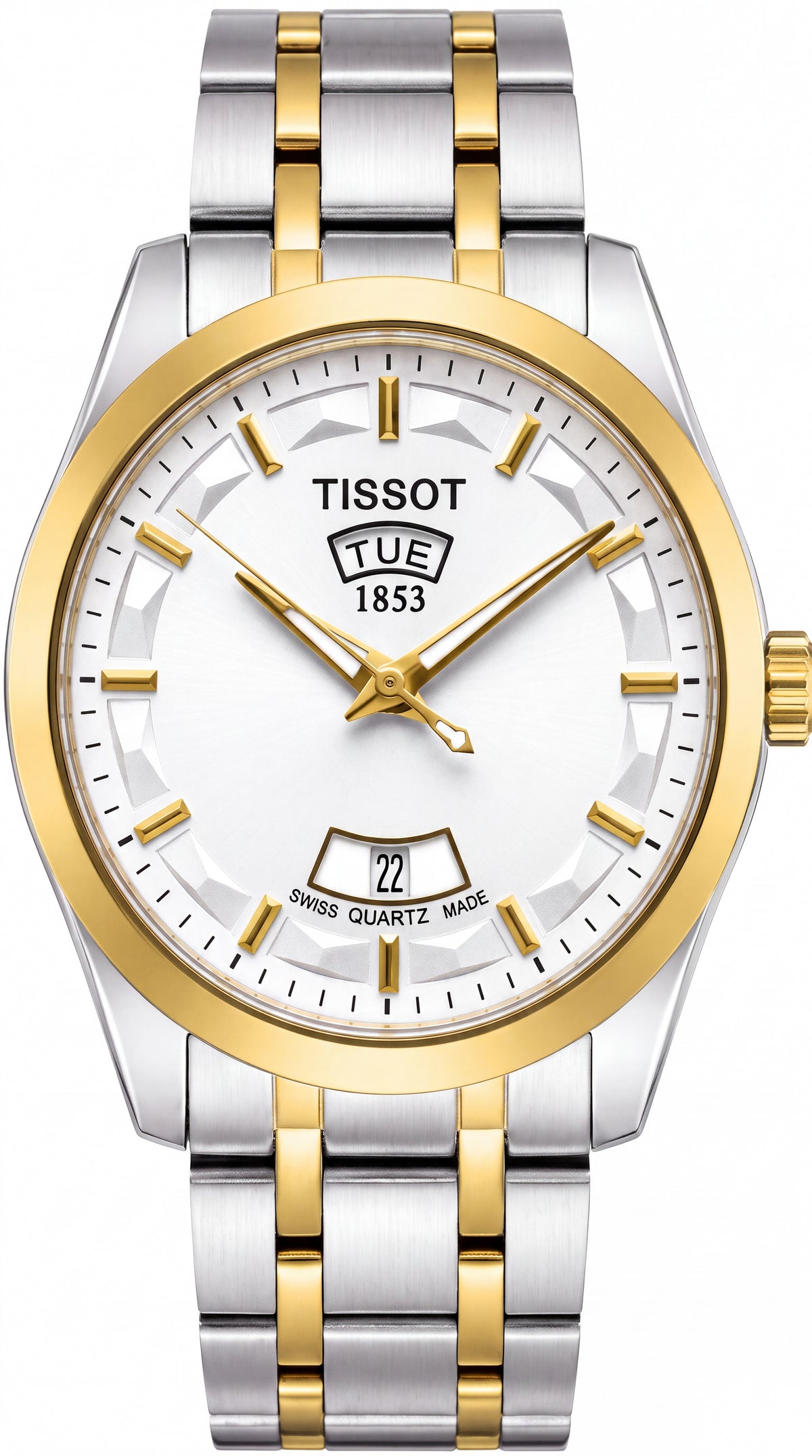 Tissot Couturier Day-Date Men's Watch | White Dial | Two-Tone Stainless Steel Bracelet | 43mm