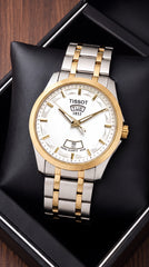 Tissot Couturier Day-Date Men's Watch | White Dial | Two-Tone Stainless Steel Bracelet | 43mm